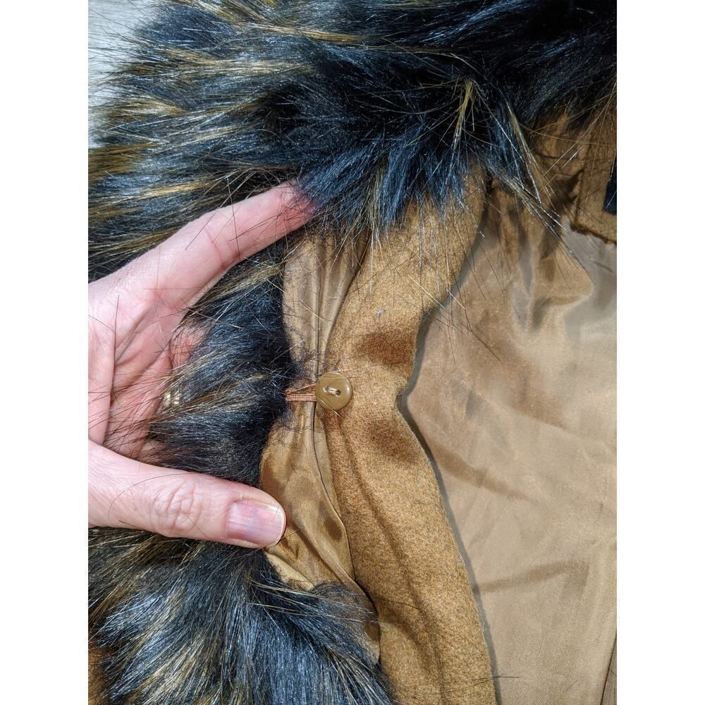 Wool Blend Penny lane Faux Fur Collar Belted Wrap Coat W/ S Brown LN/NWOT - Picture 9 of 13